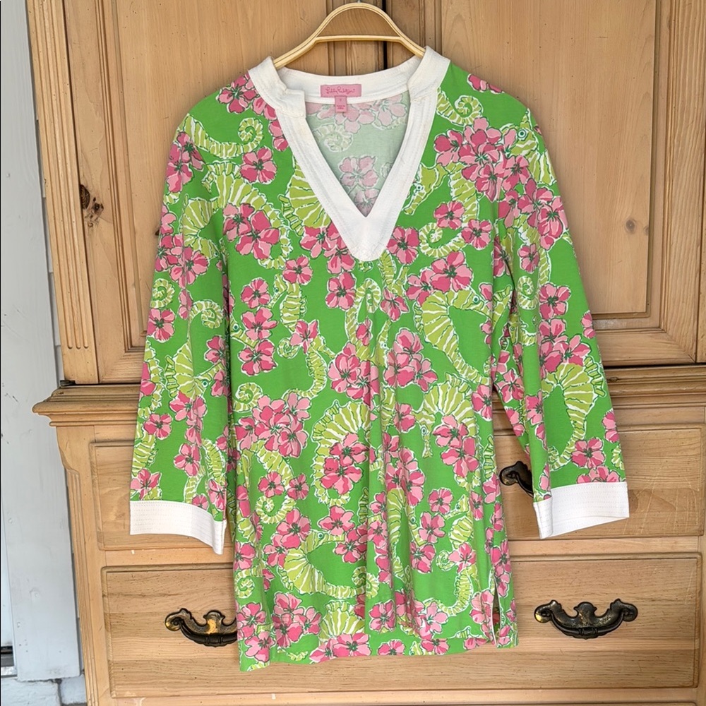 NWOT Lilly Pulitzer Green and Pink Floral Tunic